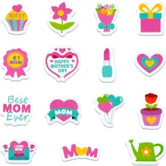 Mother&rsquo;s Day Cartoon Foam Sticker - Haooryx 300pcs Happy Mother&rsquo;s Day Foam Stickers Flower Pink Heart-Shape Self Adhesive EVA Stickers I Love Mom 3D Puffy Sticker for Giftwrap Card Envelope Decor