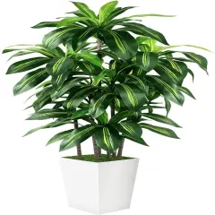 Artificial Dracaena Tree Indoor, 5FT Tall Fake Tree with White Tall Planter, Artificial Trees Fake Yucca Potted Tree for Home Office Living Room Decor, Tall Artificial Plant for Housewarming