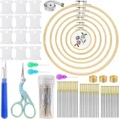 72 Pcs Cross Stitch Supplies, Embroidery Hoops Kits with 6 Pcs Embroidery Hoops, Embroidery Needles, Vintage Scissors, Floss Bobbins and Seam Ripper, Cross Stitch Kit for Beginners Craft Sewing