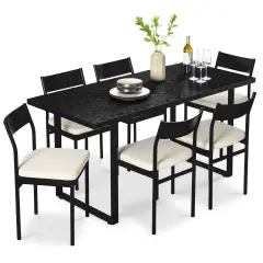 Best Choice Products 7-Piece Modern Industrial Dining Set, Table w/6 Upholstered Chairs Black/Ivory