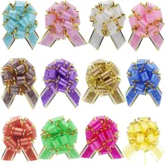 12 PCS 6 inches Large Pull Bows, Bow for Gift Wrapping,Party Birthday Gift Wedding Ribbon Bows for Wrapping Boxes or Flower Decorations, Valentine's Day Gift Decorations (Multi Color)