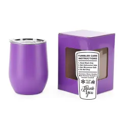 Makerflo 12 oz Powder Coated Wine Tumbler with Leak-Proof Clear Lid, Ideal for Craft and Personalization (Laser Engraving, UV DTF, Epoxy, and Vinyl) Purple
