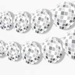 Big Dot of Happiness Disco Ball Garland Banner, 1970s Groovy Hippie Party Decorations, Retro Party Banner, 30 Feet of Cord, 15 Double-Sided Silver Disco Balls