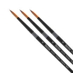 Creative Mark Beste Golden Taklon Nadel Round #6 - 3 Pack Artist Brush, Professional Watercolor Brushes, For Acrylic Painting, Short Handle, Sharp Edges, Hand-Tied & Shaped