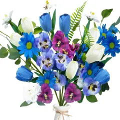 6 Pcs Spring Flower Bouquet Fake Tulips Wildflower Pansy Artificial Flowers