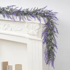 2pcs Wisteria Lavender Garland, 6Ft Purple Lavender Artificial Garland, Spring Summer All Year Lavender Garland for Farmhouse Wedding Mantle Arch Porch Stair Table Indoor Door Home Decor