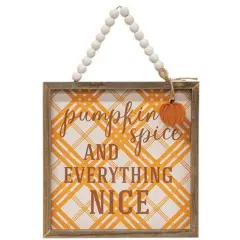 9.75" Pumpkin Spice Framed Wooden Sign with Beaded Hanger Autumn Seasonal Wall Decoration