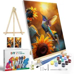 Paint by Numbers Kit for Adults with Frame, Hummingbird Paint by Number with Easel, DIY Hummingbird Oil Painting by Numbers, Adult Paint by Number Kits Framed Canvas for Wall Decor