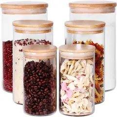 Glass flour Jars with Airtight Lids, 6 Pack Sugar and Flour Salt Containers Set, Extra Large Glass Rice Jar with Bamboo lid for Kitchen, Brown Suger, Beans, Groub Coffee (100OZ/54OZ/27OZ)