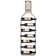Vintiquewise Decorative Wall-Mounted 7-bottle Metal Wine Rack with Mesh Cork Catcher, Stylish Champagne, White, and Red Wine Storage for Living Room, Kitchen, Dining Room, and Bar D&eacute;cor, Brown