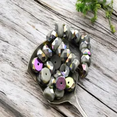 *15* 4x6mm Opaque Gray AB Fire Polished Rondelle Heishi Beads