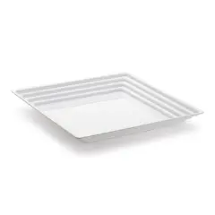 White Square with Groove Rim Plastic Serving Trays - 12" x 12" (24 Trays)