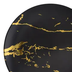 Black with Gold Marble Stroke Round Disposable Plastic Appetizer/Salad Plates - 7.5" (120 Plates)