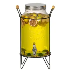 Basicwise 1.6-Gallon Glass Drink Dispenser with Stainless Steel Spigot &ndash; Water and Juice Container, Lemonade Stand, Beverage Dispenser for Parties, Weddings, Birthdays, and Family Business Meetings