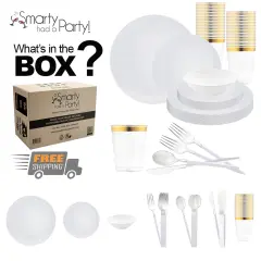 White with Silver Organic Disposable Plastic Tableware Set (60 Settings)