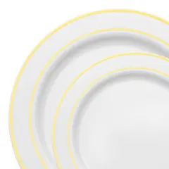 White with Gold Edge Rim Plastic Dinnerware Value Set (120 Guests)