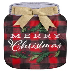 Merry Christmas Plaid Mason Jar Garden Flag 2 Sided