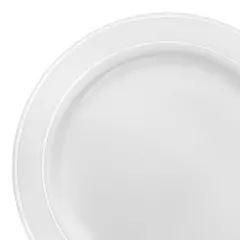 White with Silver Edge Rim Plastic Dinner Plates - 10.25" (120 Plates)