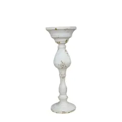 Antique White Distressed Tin Candle Holder &ndash; 14.75" Rustic Farmhouse D&eacute;cor for Pillar or Taper Candles