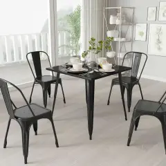 Merrick Lane Baird 31.75" Square Metal Dining Table for Indoor and Outdoor Use Black