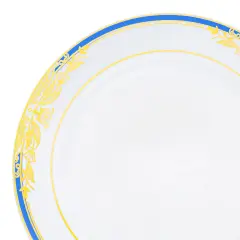White with Blue and Gold Harmony Rim Plastic Appetizer/Salad Plates - 7.5" (120 Plates)