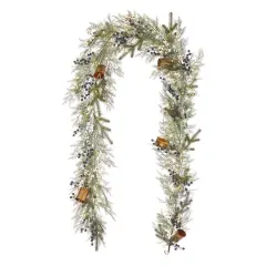 Christmas Mixed Mica Foliage with Blueberries and Harmony Bells 9ft Garland Pre-Lit with 50 LED Fairy Lights B/O