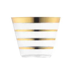 Clear with Gold Stripes Round Disposable Plastic Party Cups - 9 oz. (240 Cups)