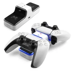Controller Charger Compatible with PS5 &ndash; Dual Charging Station Dock with LED Indicator Light, Intended for PlayStation 5 Controller Accessories (White)