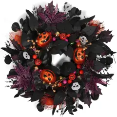 24" Glitter Halloween Wreath - Black