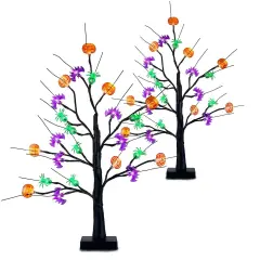 2Pack 1.97FT Lighted Halloween Trees Halloween Indoor Decorations Black Halloween Tree Lights with Timer Adjustable Twigs for Tabletop Party