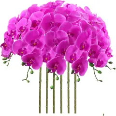 32 Inch Artificial Phalaenopsis Flowers 6 Pcs Artificial Orchid Flowers Stem Plants for Home D&eacute;cor (Purple)