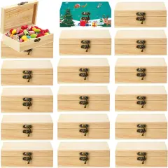 Unfinished Wooden Box with Hinged Lid Wood Small Craft Unpainted Jewelry Keepsake Rectangle Treasure Gift Storage Box