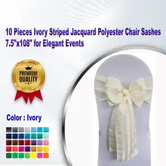 10 Pieces Ivory Striped Jacquard Polyester Chair Sashes 7.5"x108" for Elegant Events
