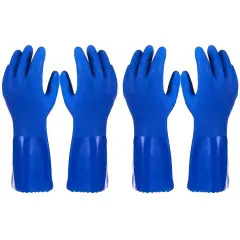 2 Pairs Heavy Duty Rubber Cleaning Gloves for Kitchen, Household, Dishwashing, Reusable and Cotton Lined (Medium Size, Blue)