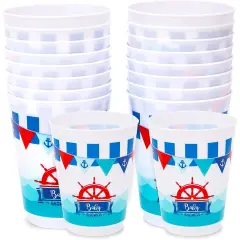 Nautical Plastic Cups for Baby Shower (16 Oz, 16 Pack) Blue