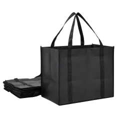 10 Pack Black Extra Large Reusable Grocery Bags with Handles for Shopping, Small Business, Retail (15.75 x 10 x 13 In)