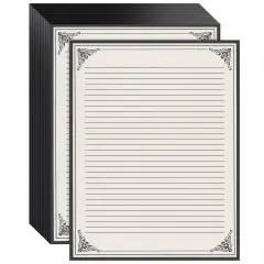 Paper Junkie 48 Sheets Vintage Style Lined Letter Writing Paper with Antique Border Design, 8.5 x 11 Inch Aged Stationery for Letters, Invitations (Cream)