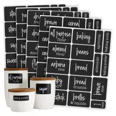 Talented Kitchen 128 Pieces Chalkboard Pantry Labels for Food Containers, Preprinted White Script on Black Stickers for Jars, Kitchen Canisters (Water Resistant)