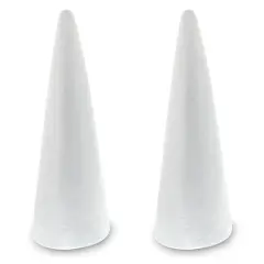 2 Pack Foam Cones for Crafts, DIY Art Projects, Handmade Gnomes, Trees, Holiday Decorations (5.25x14.5", White)
