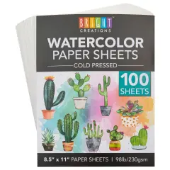 100 Sheets Cold Press Watercolor Paper for Artists and Beginners (8.5 x 11 in) White