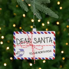 Northlight Envelope USPS "Dear Santa" with Stripes Glass Christmas Ornament - 3.5" - Red Multi