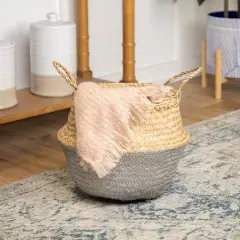 Northlight Seagrass Belly Wicker Basket with Handles - 13" - Silver and Beige