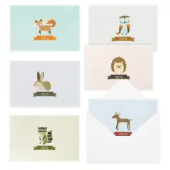 Paper Junkie 48 Pack Baby Shower Thank You Cards with Envelopes - Funny Woodland Animal Designs - for Kids, Gratitude, All Occasion (6 Cute Designs, 4x6 inches) Multicolor