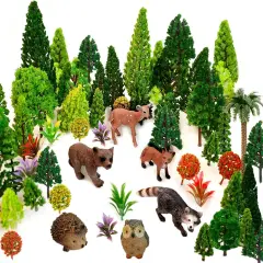 48pcs Animal Trees, Ho Scale Bushes with Animals Figures, Plastic Trees for Projects
