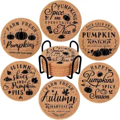 6Pcs Fall Cork Coasters with Holder