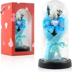 Light Up Blue Rose in A Glass Dome