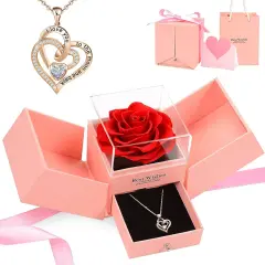 Mom Gifts, Preserved Rose Box with Heart Necklace