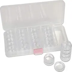 The Beadsmith Personality Case, Clear Plastic Bead Storage Case with 25 Removable and Stackable Jars, includes 5 screw top lids, Organizer Storage for Beads, Snap Lock Case for Jewelry and Crafts