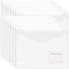 25 Pack Transparent Plastic Envelope Folders, A4 Letter Size, 100% Clear, Hook & Loop Closure, Label Pocket, Easy Storage