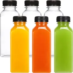 6pcs 12oz Plastic Juice Bottles with Caps